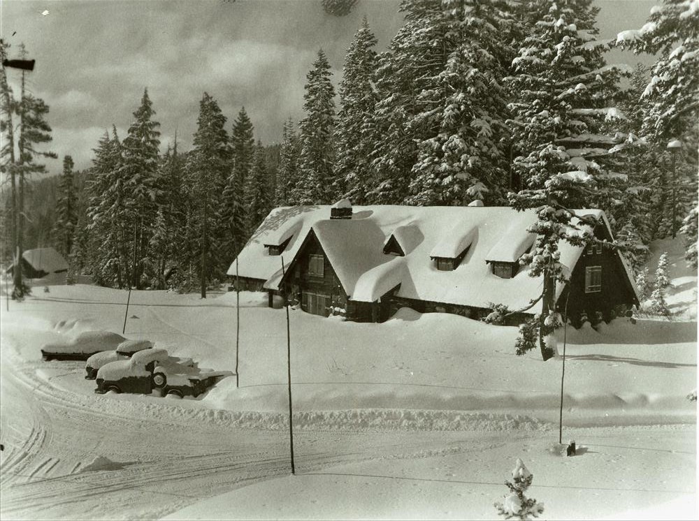 Ranger Dormitory (Steel Center) in Crater Lake NP, 1959 B.W. Black photo