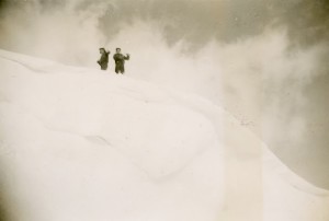 Our first encounter with Crater Lake. Fell in love. It was a mysterious place. 1947. Walked the Old Lake Trail in front of the cafeteria, 1.6 miles. I was on the last crew that shoveled it out and opened it in 1959. On the snow bank in front of the cafeteria, 1949. 