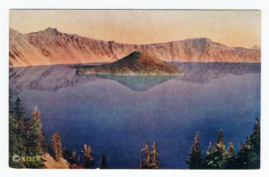 Back Caption: Crater Lake-No. 1198-Looking northwest from Lodge Card Number(s): No. 1198 (back) Photographer: Copyright (symbol only) Kiser Publisher: Scenic America Co. by West Coast Engraving Co., Portland, Oregon. Printed in U.S.A.