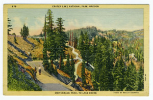 Title: Crater Lake National Park, Oregon, Switchback Trail to Lake Shore Postmark: Medford, Oreg. Sep 10, 3 PM 1947 Stamp: 1 cent Card Number(s): 879, 7A-H990 Photographer: Wesley Andrews Publisher: Wesley Andrews Co., Portland, Ore.