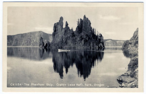 Title: The Lodge on the Rim of Crater Lake, Ore. (front, bottom left) Postmark: CRATER LAKE?, OREG., NOV 07, 19?? Stamp: 1 cent green, George Washington Post Card Era: Card Number(s): 1598-ART-RAY. (front, bottom-right corner) Publisher: ART-RAY? (front, bottom-right corner) Writing Correspondence: Yes. Writing Address: Yes.