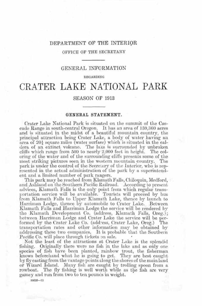 Crater Lake Information Brochure – 1913