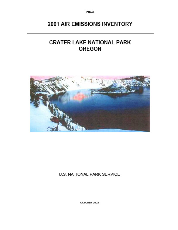 Final 2001 Air Emissions Inventory, Crater Lake National Park, Oregon, PDF, October 2003