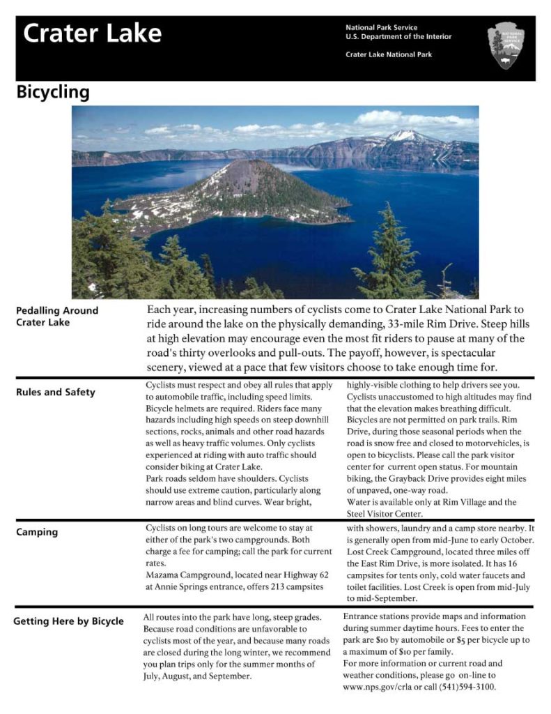 Leaflets – 2012 Bicycling at Crater Lake