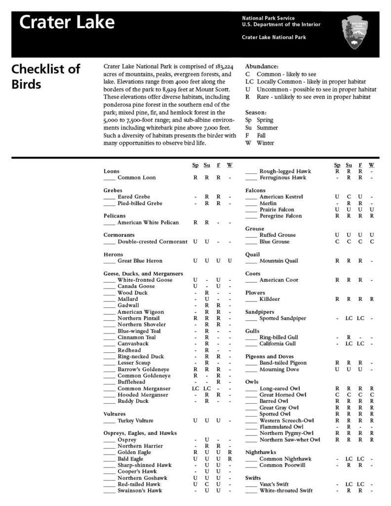 Leaflets – 2001 Birding Checklist