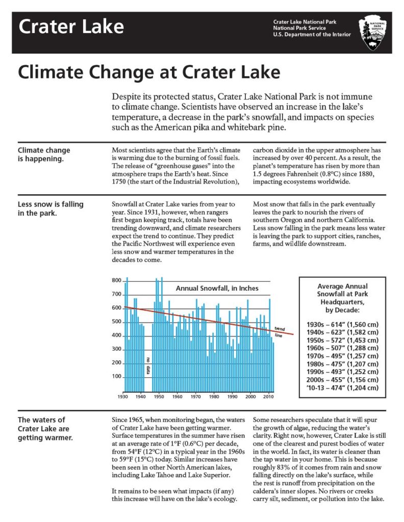 Leaflets – 2013 Climate Change at Crater Lake