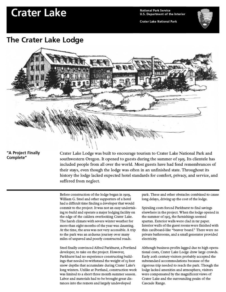 Leaflets – 2001 Crater Lake Lodge brochure