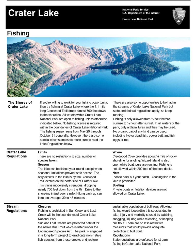 Leaflets – 2010 Fishing at Crater Lake