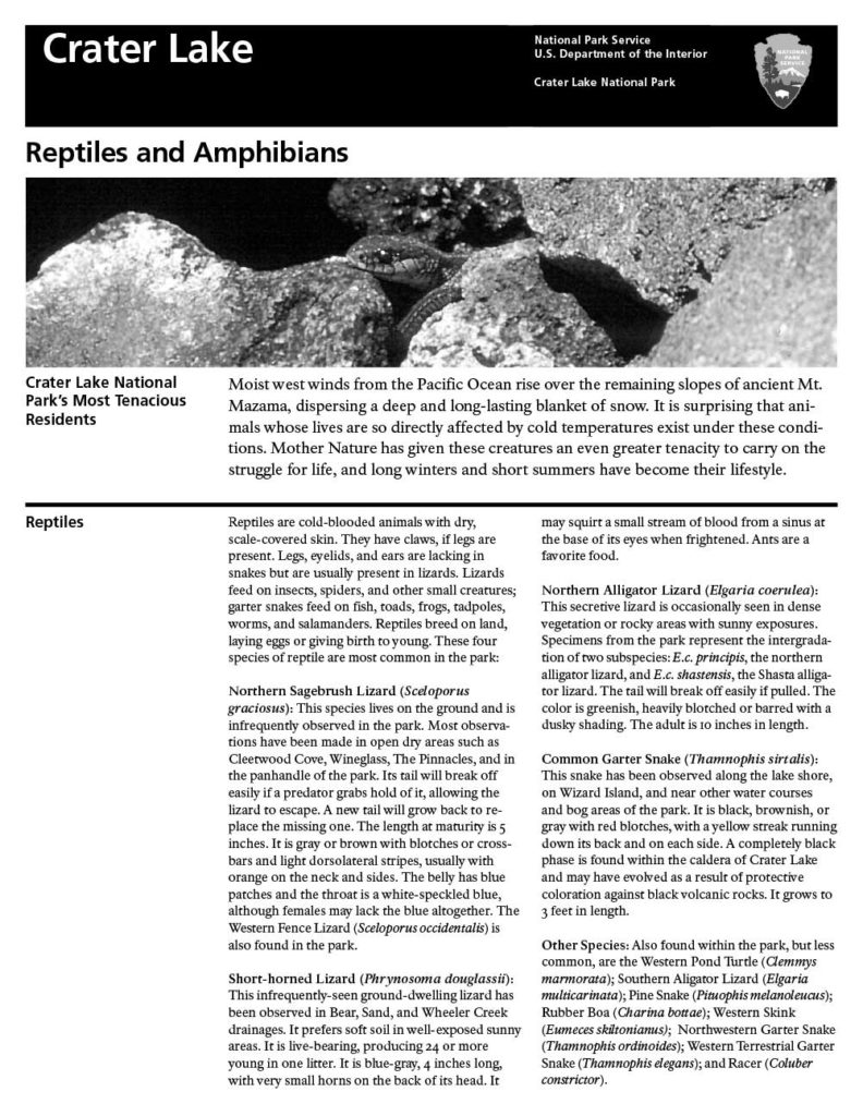 Leaflets – Reptiles and Amphibians Checklist 2001