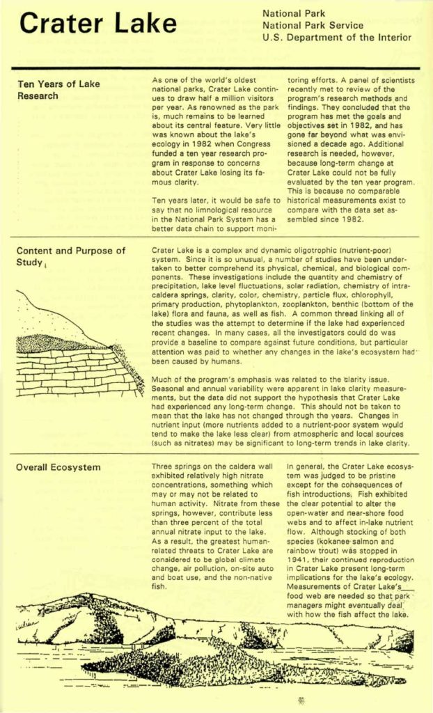 Leaflets – Crater Lake Research brochure
