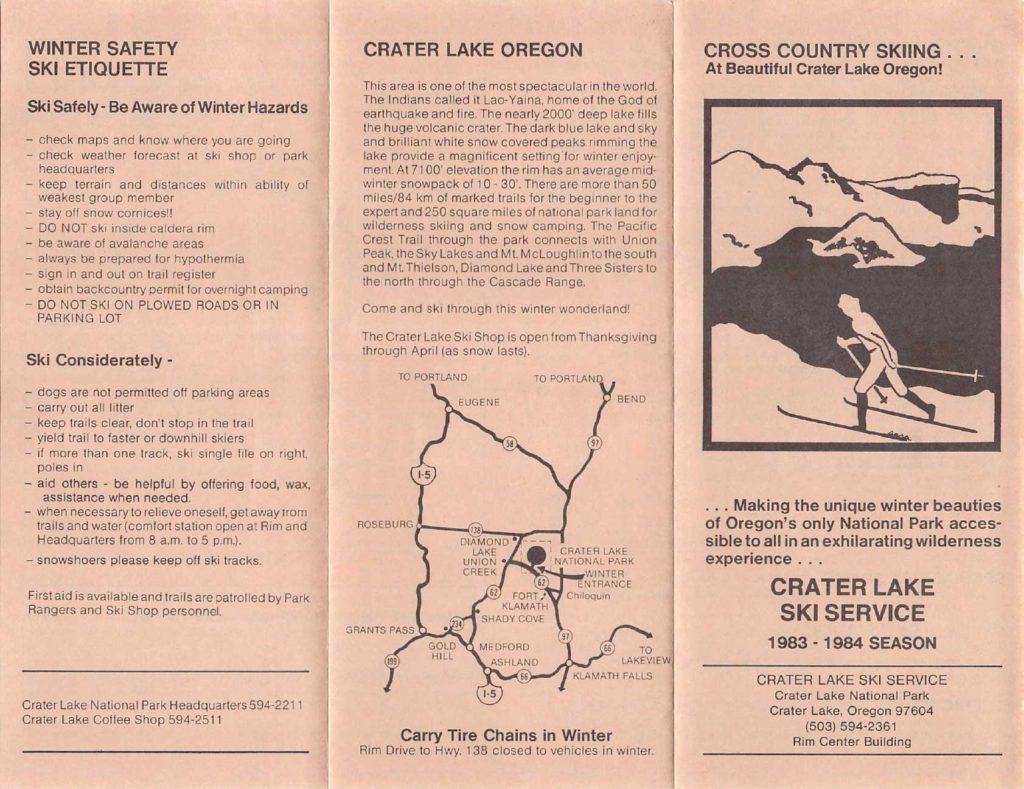 Leaflets – 1983 Crater Lake Ski Service rentals