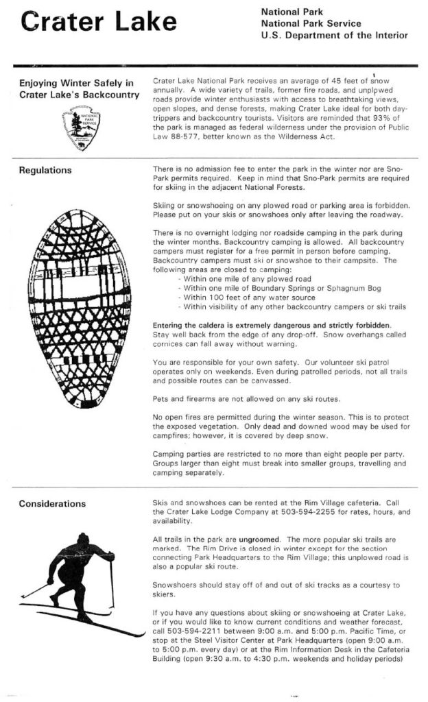Leaflets – Crater Lake Winter Activities date unknown