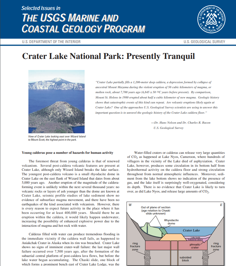 Crater Lake: Presently Tranquil, USGS, Nelson, Bacon