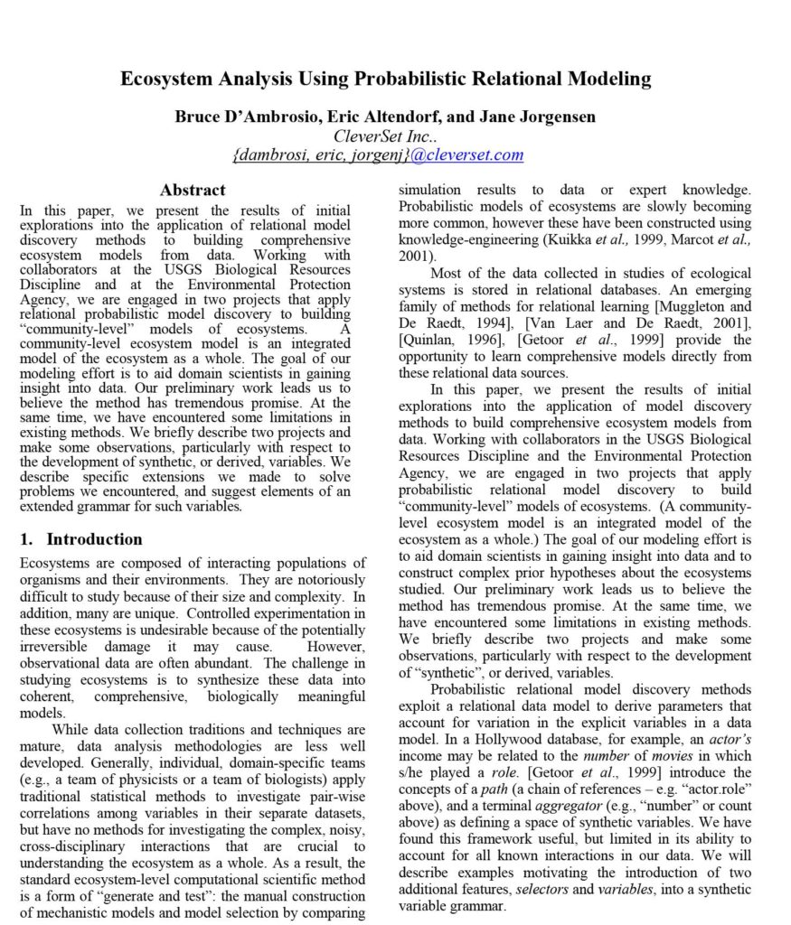 Ecosystem Analysis Using Modeling, D’Ambrosio, Alterdorf, Jorgensen