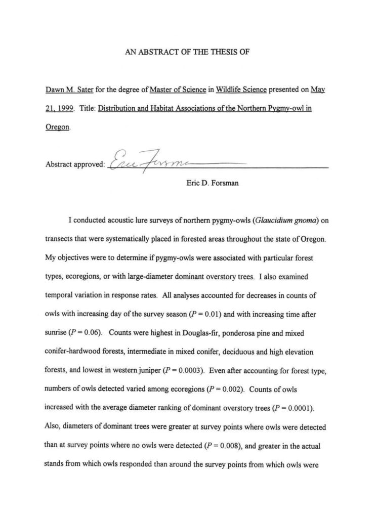 Distribution of the Pygmy Owl – Slater – 1999