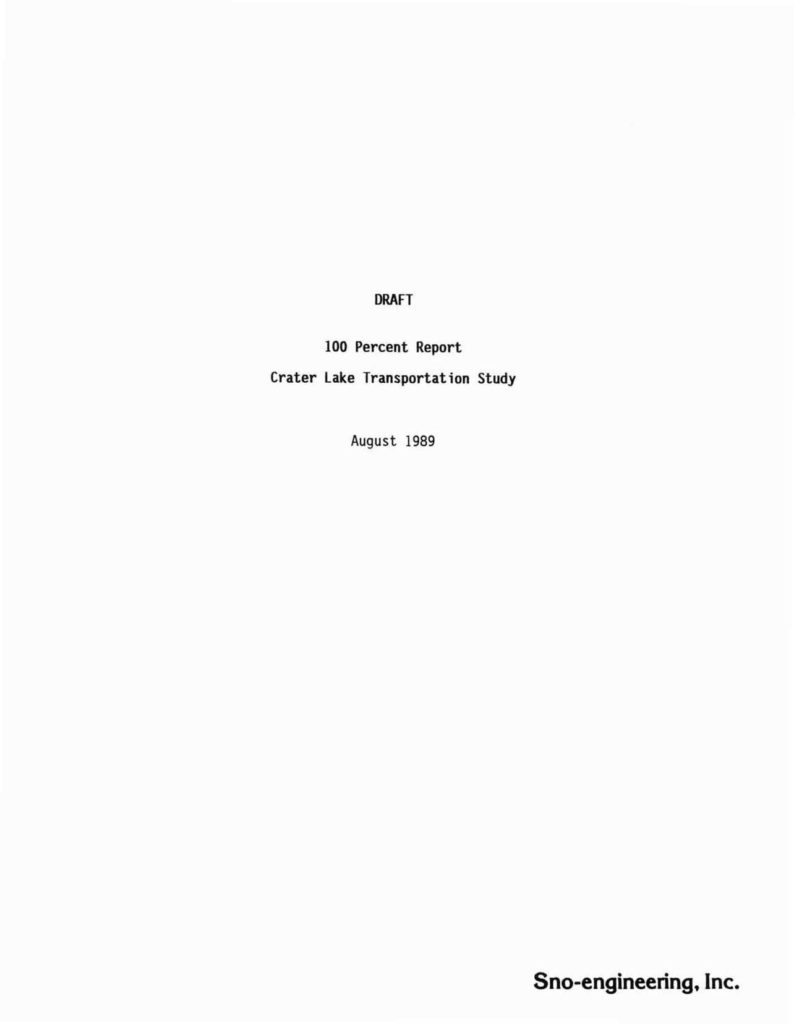 Draft 100 percent report Transportation Study 1989