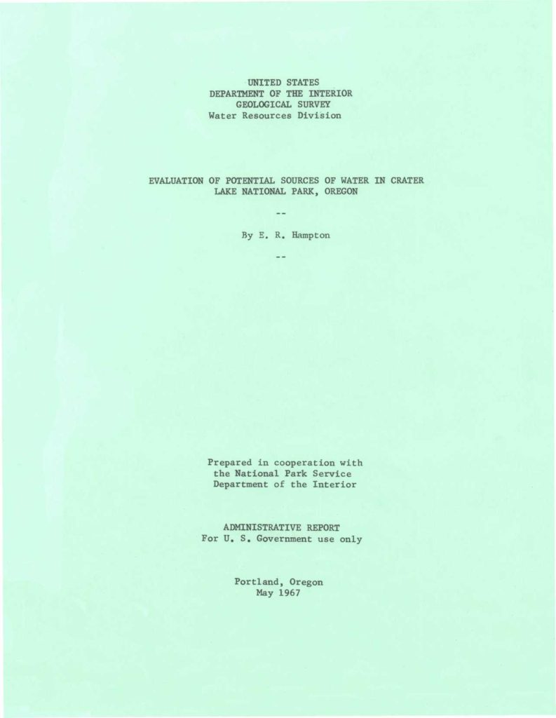 Evaluation of Potential Water Sources – Hampton 1967