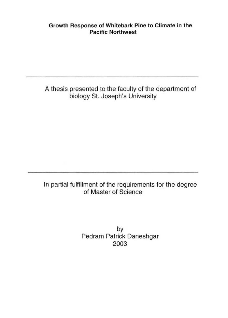 Whitebark Pine Growth Response to Climate Change – Daneshgar 2003