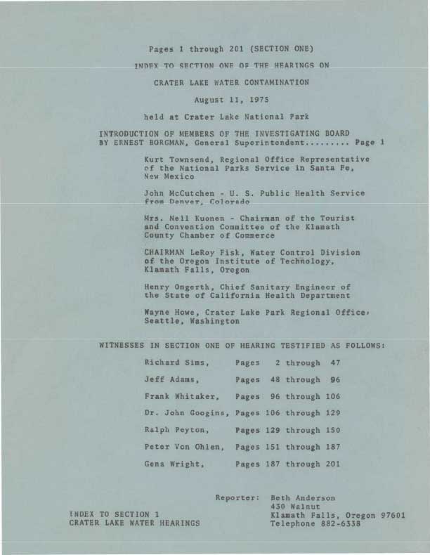 Hearings on Water Contamination-1975