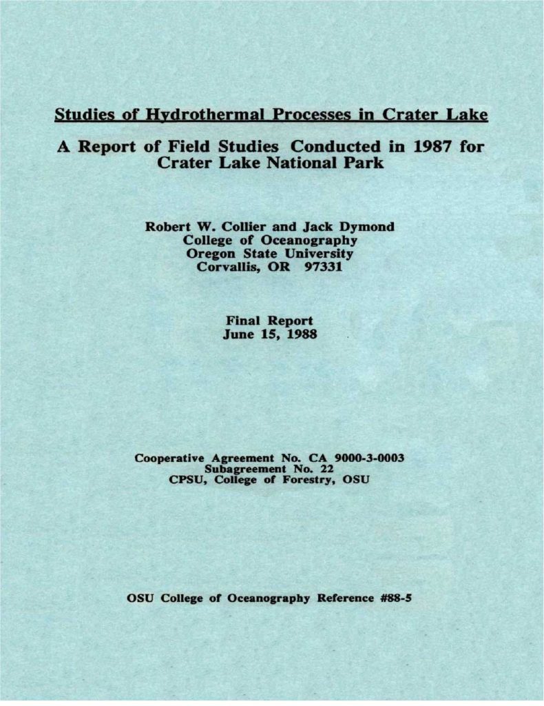 Hydrothermal Processes in Crater Lake – Collier 1987