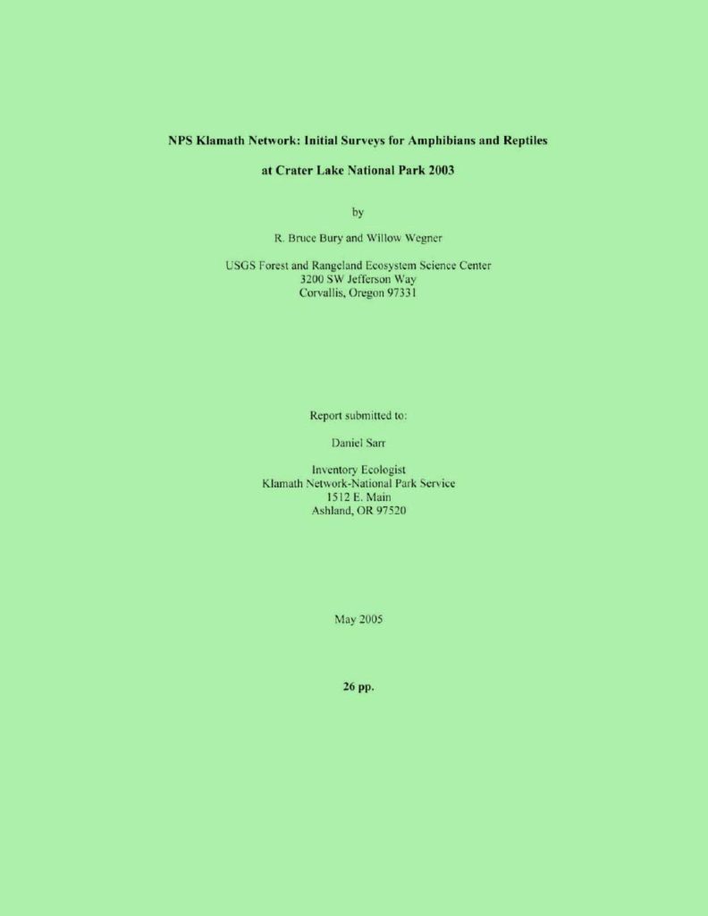 Klamath Network Amphibians and Reptiles Survey 2003