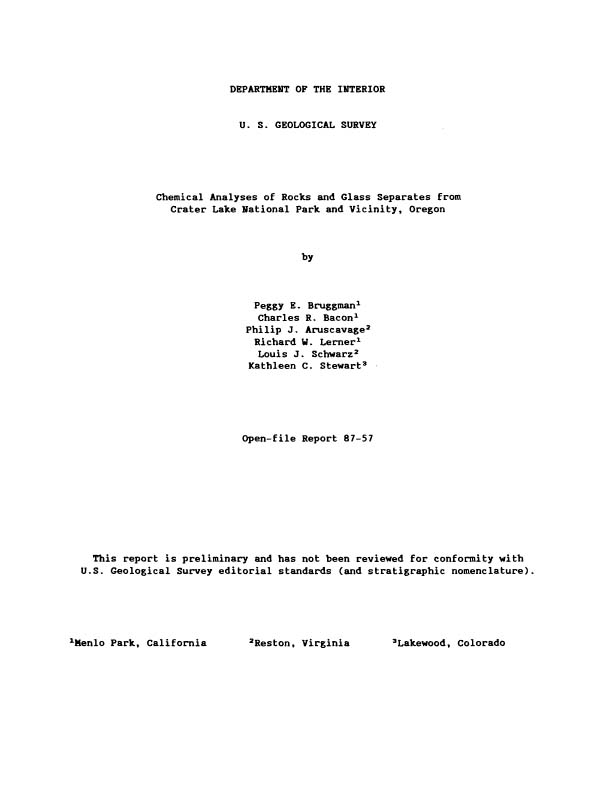 Chemical Analyses Rocks and Glass Bacon 1987