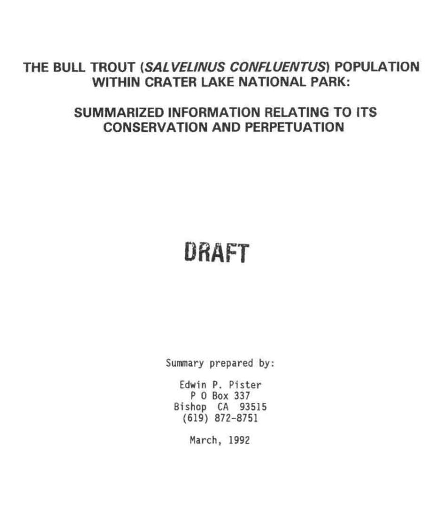 Bull Trout Population Edwin Pister 1992