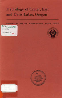 Hydrology of Crater, East and Davis Lakes, Oregon, Phillips, Geological Survey, 1968